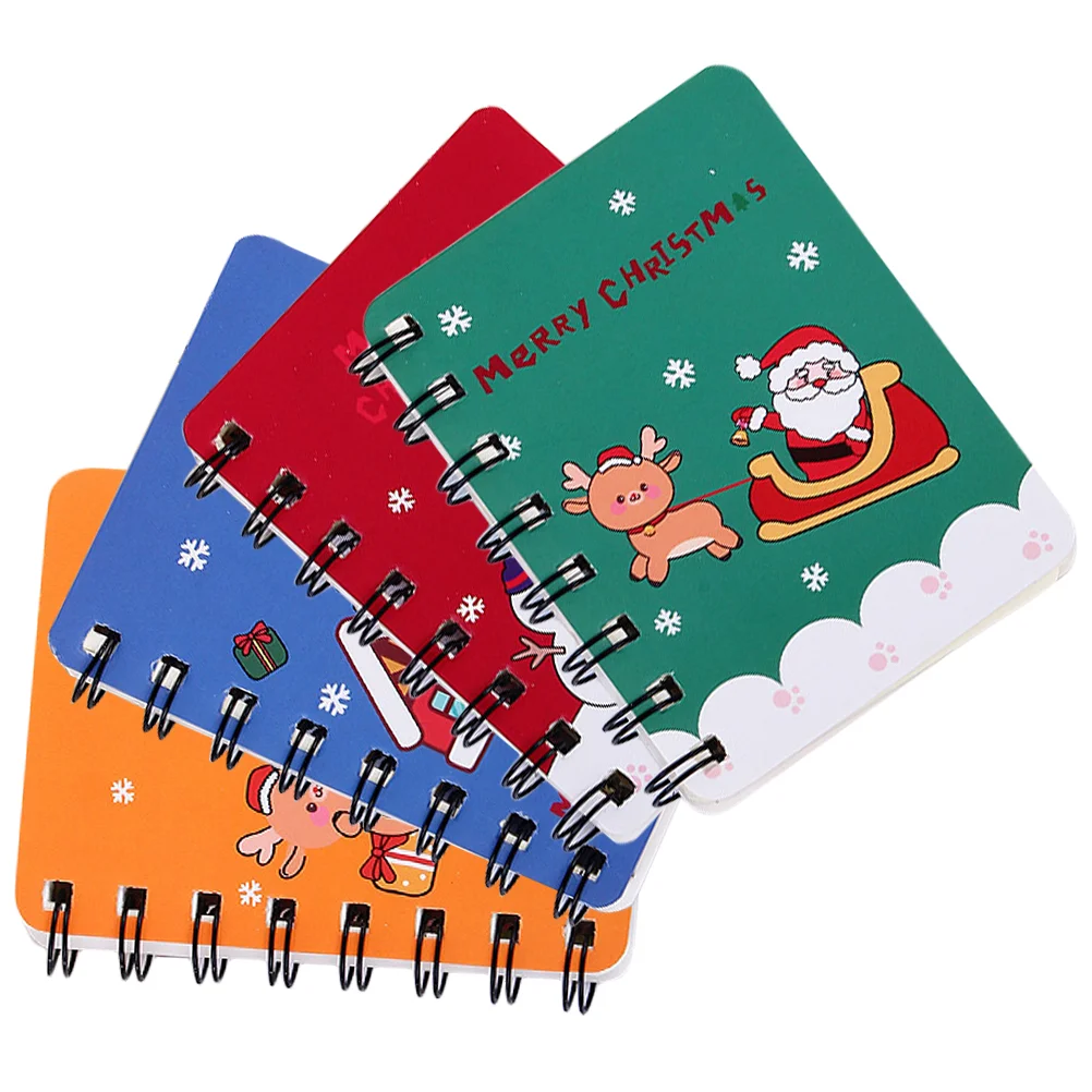 4 Pcs Christmas Study Notes Sto Notepads Portable Notebook Spiral Small Notebooks Metal Mini Student Writing Accessories