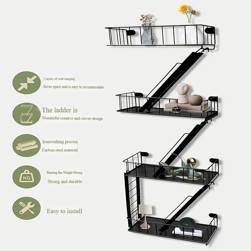 4-stöckiges dekoratives Lagerregal für Haushalt und Schlafzimmer, Wandmontage, Lagerleiter, Installation, Lagerung, Produktpräsentationsständer