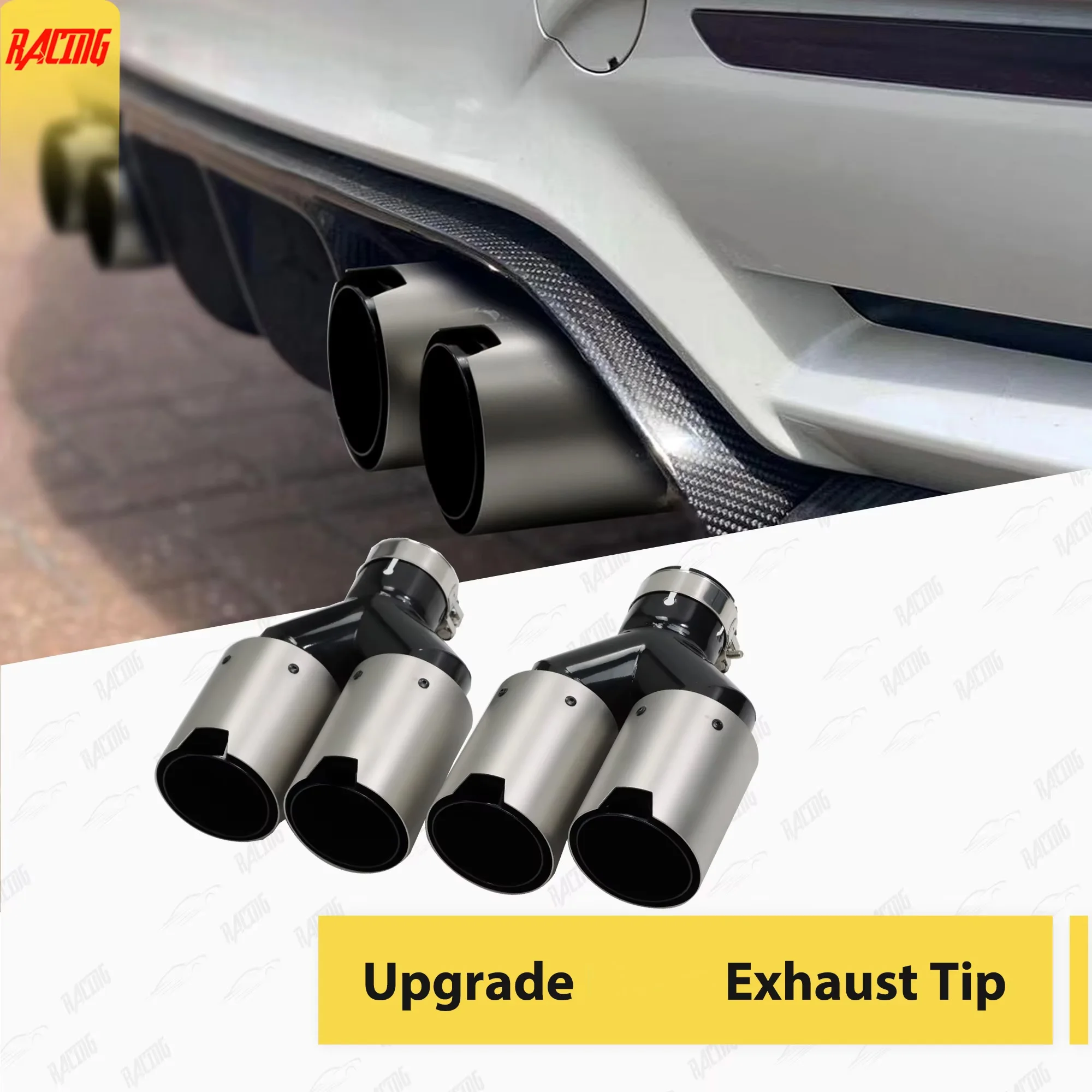 

Upgrade Exhaust Pipe Double Outlet Y-Shape Muffler Tip for car decoration Black stainless Muffler Tail Tips Modify