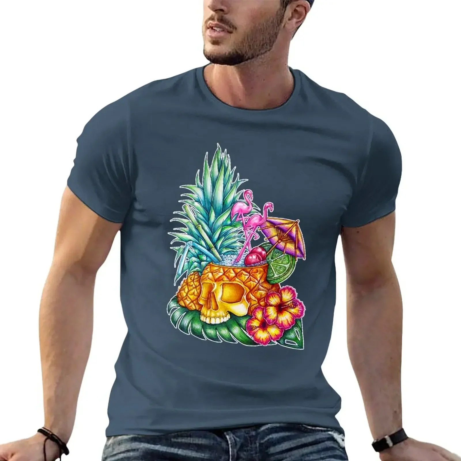 skull tiki cocktail T-Shirt anime tees sweat mens t shirt Tees Y2K tops Unisex Summer Short Sleeve