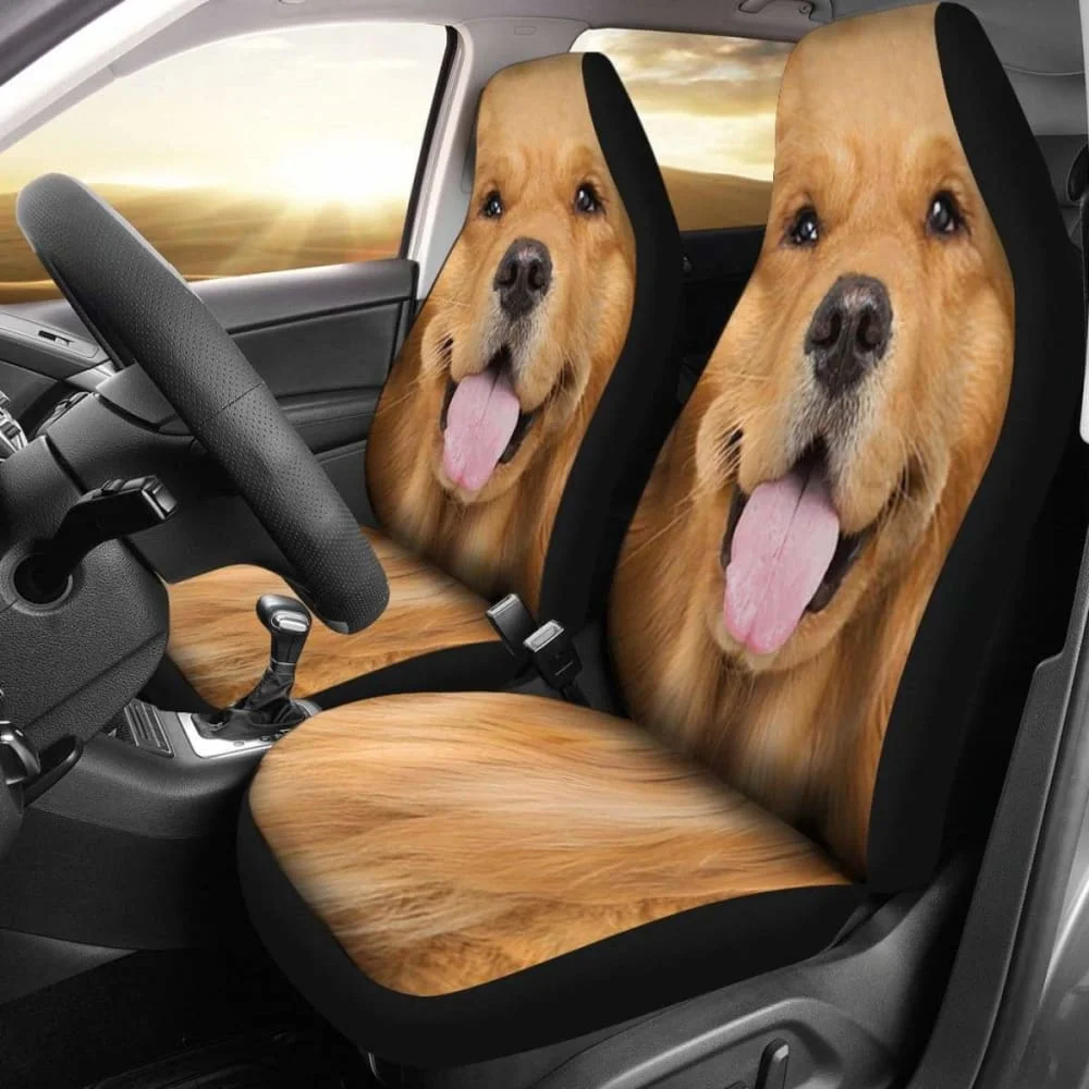 

Golden Retriever Car Seat Covers Funny Dog Face 115106,Pack of 2 Universal Front Seat Protective Cover