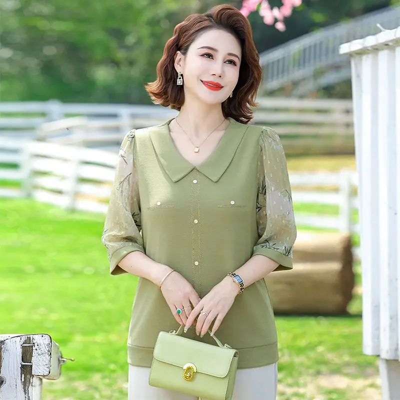 夏の新作ミッドスリーブTシャツファッショナブルな女性のトレンディなベーストップ