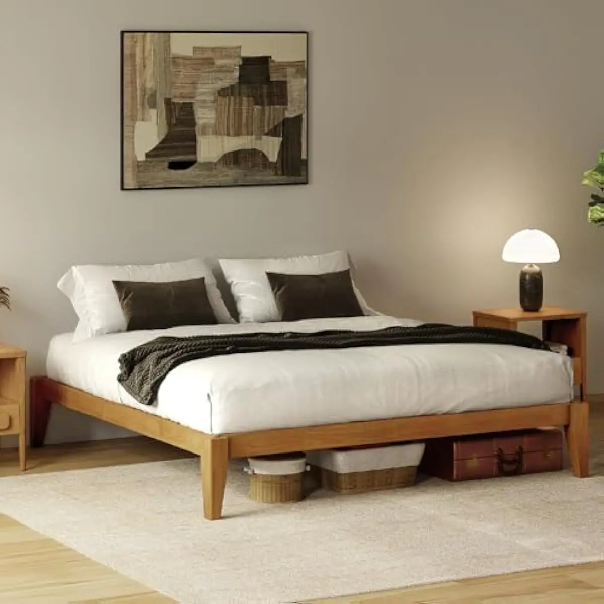 Queen Solid Wood Platform Bed Frame with Natural Hevea Timber Construction • No Box Spring Required • Lightweight Sturdy Design
