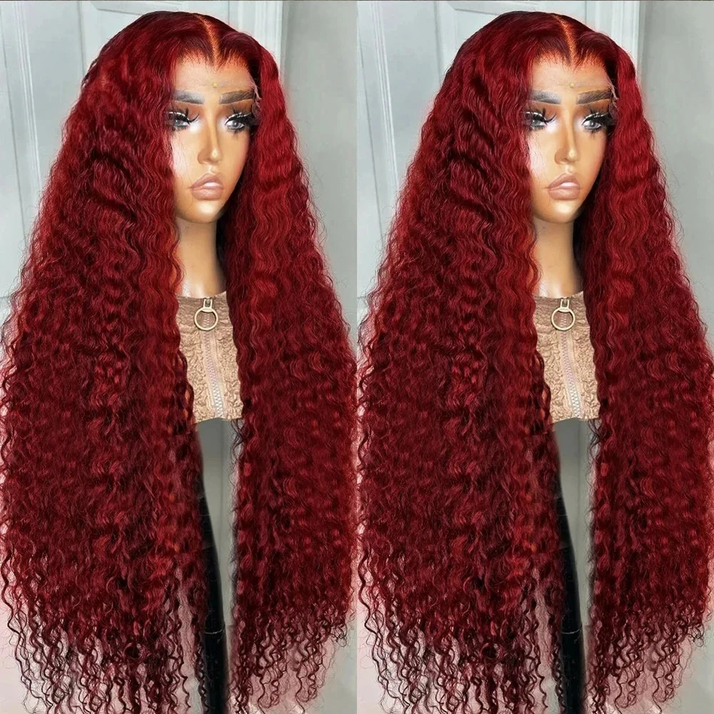 99J HD 13X4 Lace Front Wig Curly Burgundy Human Frontal Lace Wig 99J Deep Curly Frontal Wig Preplucked Colored Human Hair Wigs