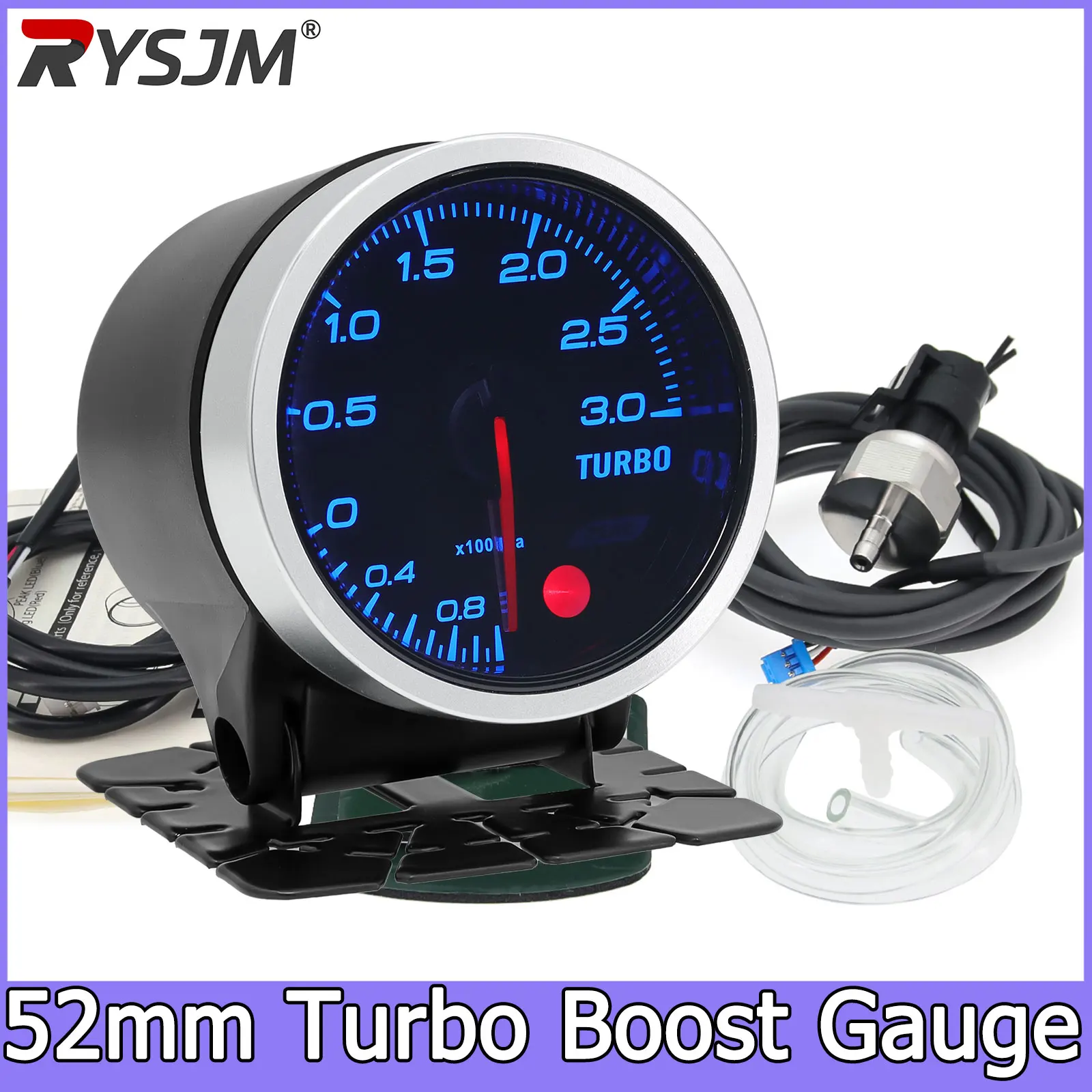 2'' 52mm 12V Turbo Boost Gauge Bar PSI 8 Colors Pointer Boost Gauge With Stepper Motor Turbo Pressure Gauge Sensor