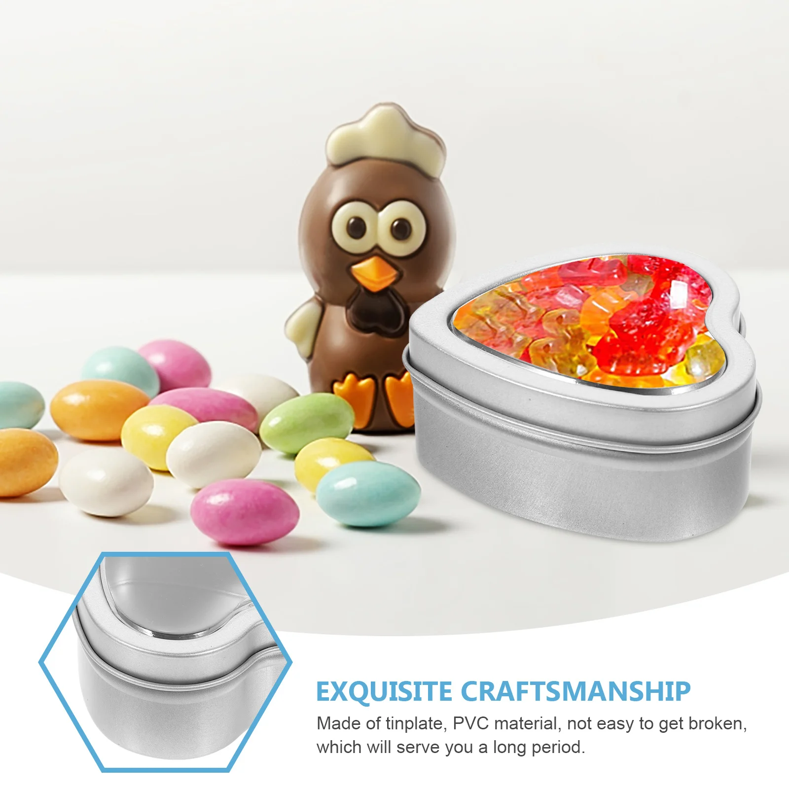 

10Pcs Heart Tinplate Containers Transparent Window Small Tins for Candy Jewelry Storage Portable Metal Cases