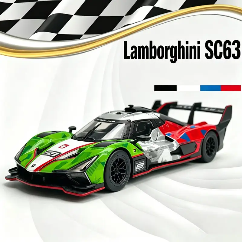 1:24 Lamborghini SC63 Alloy Super Sports Car Model Simulation Diecast Metal Track Racing Car Vehicle Model Sound Light Kids Gift