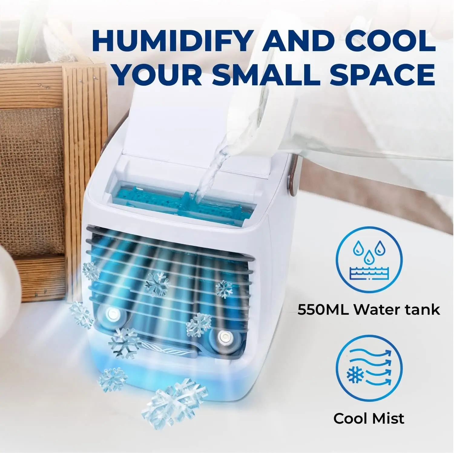 2.0 Evaporative Air Cooler for Room 4-Speed Mini Portable Swamp Coolers with Humidifier Indoor Personal Cooling Unit In Bedroom