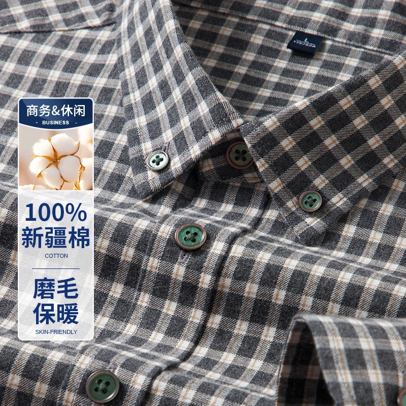 S-4XL High-quality Autumn and Winter Thickened Warm Plaid Men's Casual Shirt Made of 100% Cotton, Brushed for Daily Commuting.