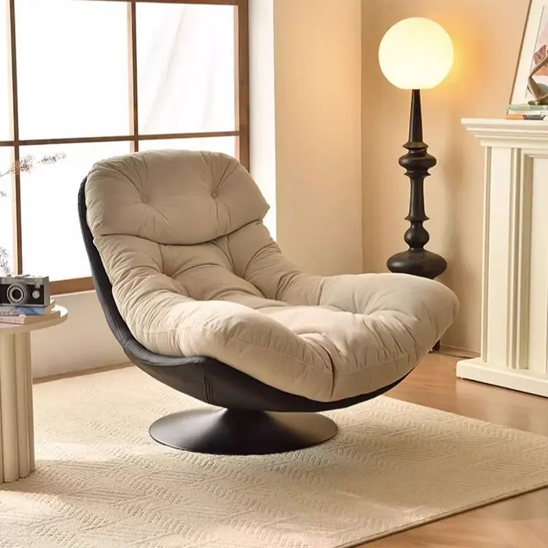 

Modern simple eggshell lazy sofa bedroom balcony single rotating sofa chair fabric reclining chair