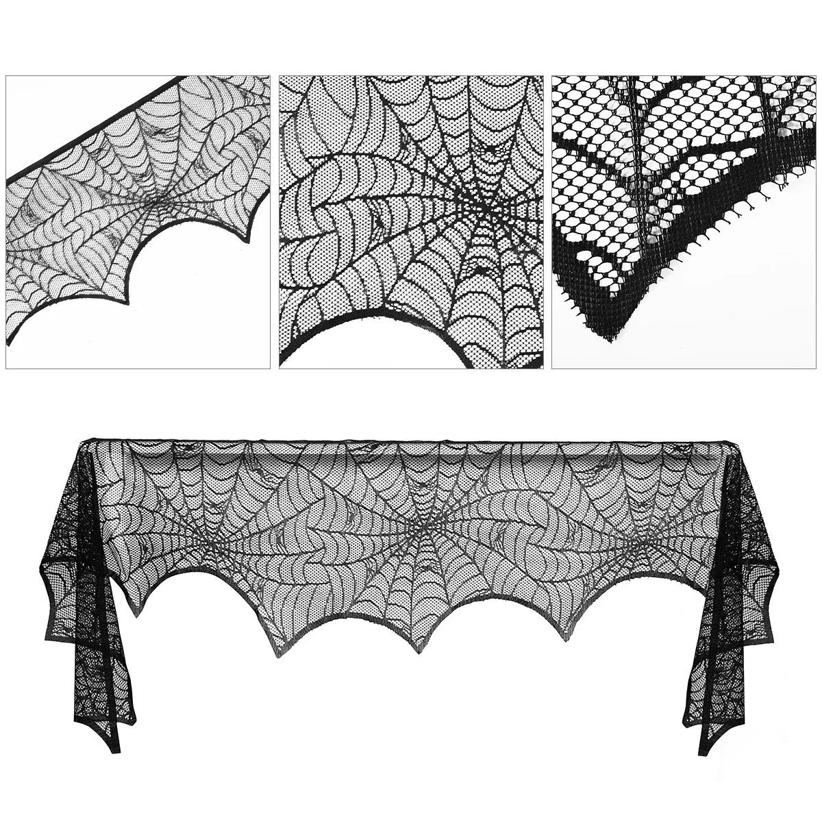 

Halloween Fireplace Spiderweb Cover Black Lace Mantel Scarf Cobweb Cloth Haunted House Door Cover Party Supplies Decor