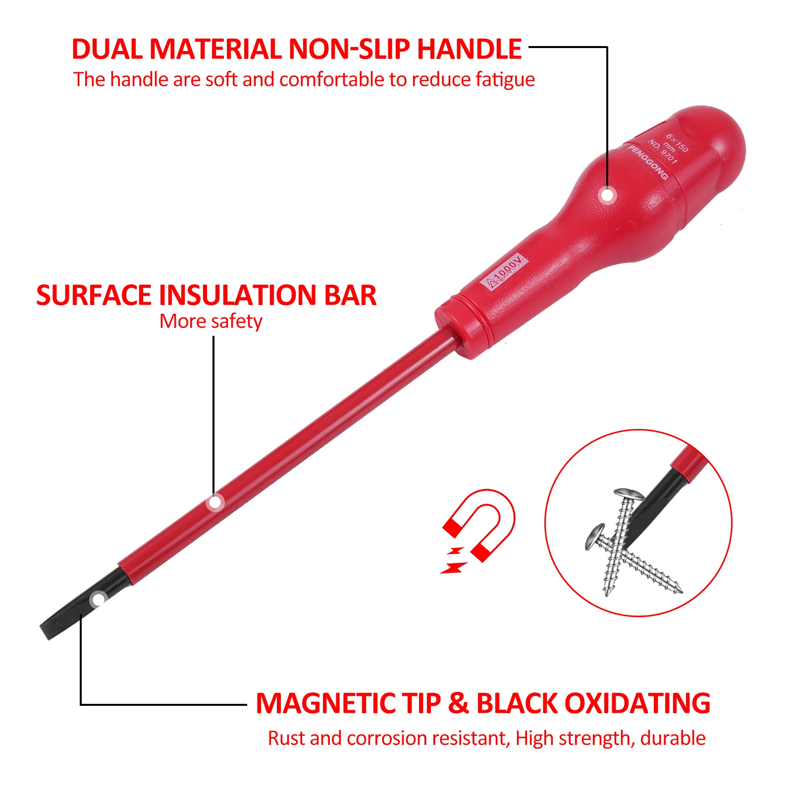 Insulated Screwdriver Set 1000V Insulated Electrician with 4 Phillips and 5 Slotted Non-Slip Handle All-in-One with Test Pencil