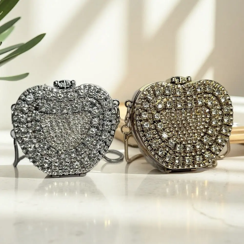 Gold Silver Evening Bag Rhinestone Decoration Mini Size Metal Chain Bag Photo Props Metal Chain Hard Box Bag Evening Party