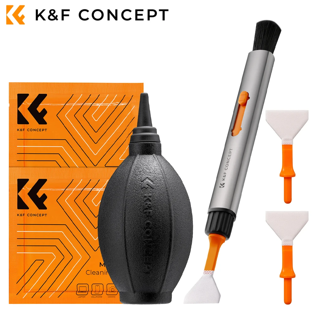 Zestaw do czyszczenia aparatu K&F CONCEPT, 2 ściereczki do czyszczenia, wymienny długopis czyszczący, 2 sztuki szczotek do czyszczenia pełnoklatkowych aparatów Canon Nikon Sony