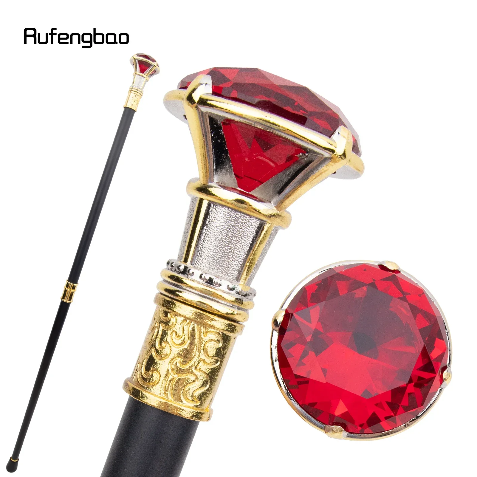 Red Diamond Type Golden White Cane Decorative Walking Stick  Elegant Cosplay Cane Knob Crosier 90cm  Performance Stage Cane