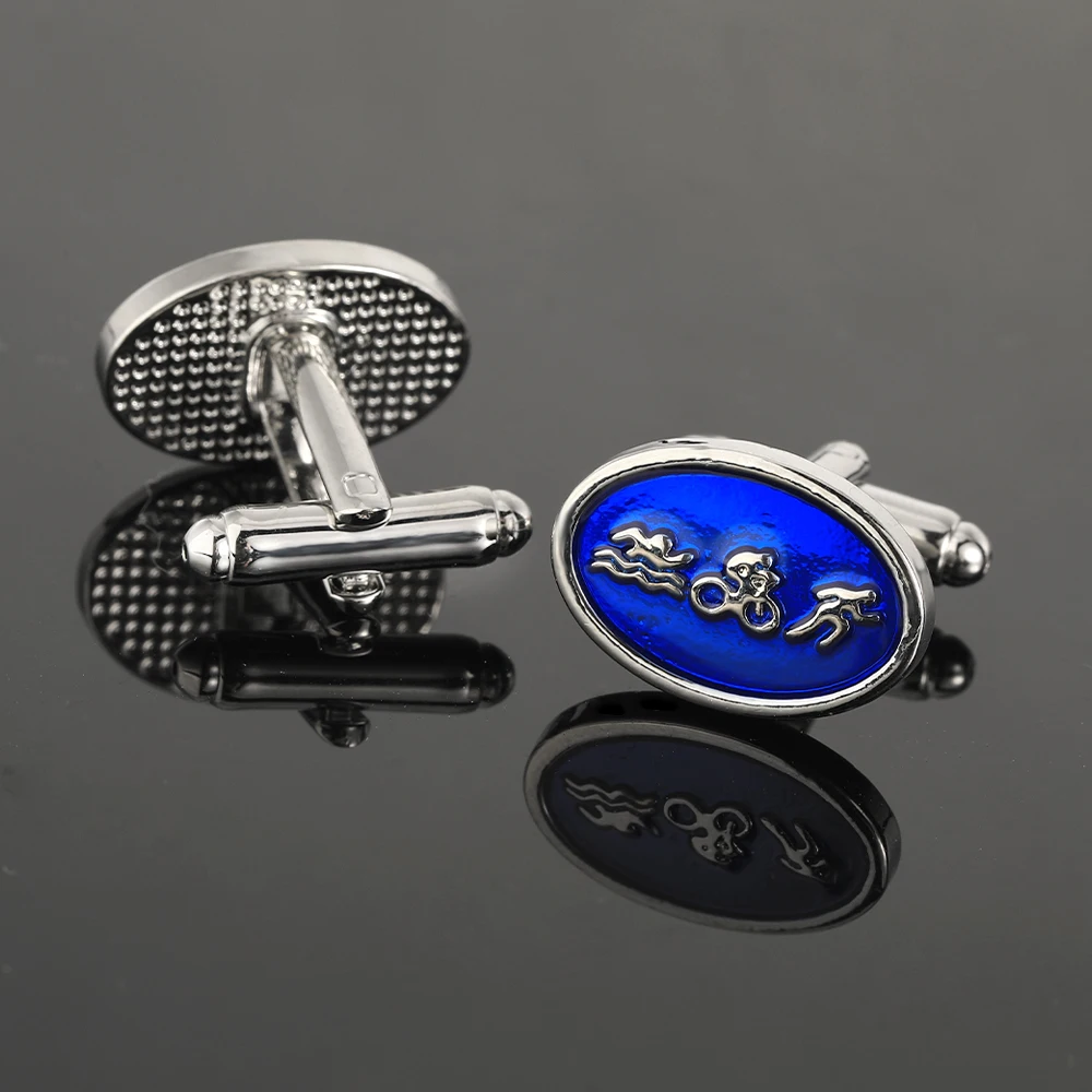 

Sporty Blue Triathlon Logo Oval Cufflinks For Mens Shirt Suit Tuxedo Blouse Jewelry Decoration