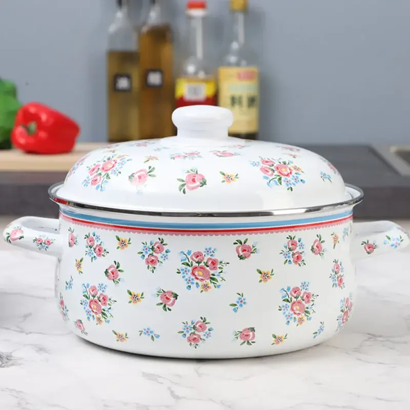 Soup & Stock Pots: Thickened Small Flower Persimmon-shaped Pot with Enamel for Stew