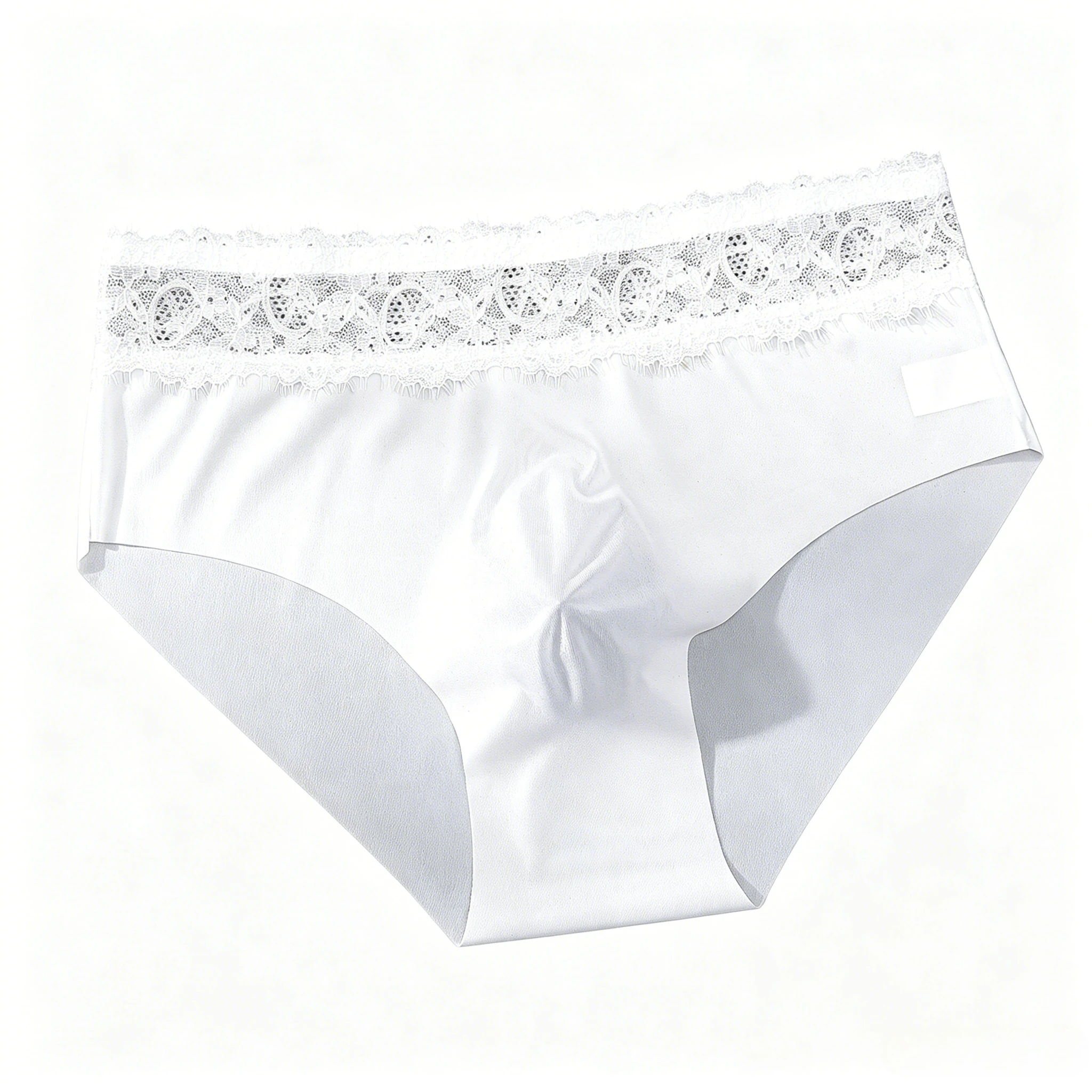 French Lace Trim Ice Silk Briefs for Men 3D U-Convex Pouch, Breathable Summer Underwear Sissy Sexy Comfortable Daily Underpants