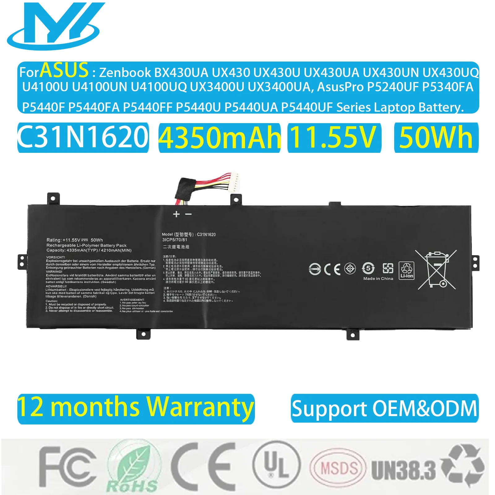 Original battery C31N1620 For ASUS Zenbook UX430 UX430U UX430UA UX430UN UX430UQ PU404 PU404UF battery