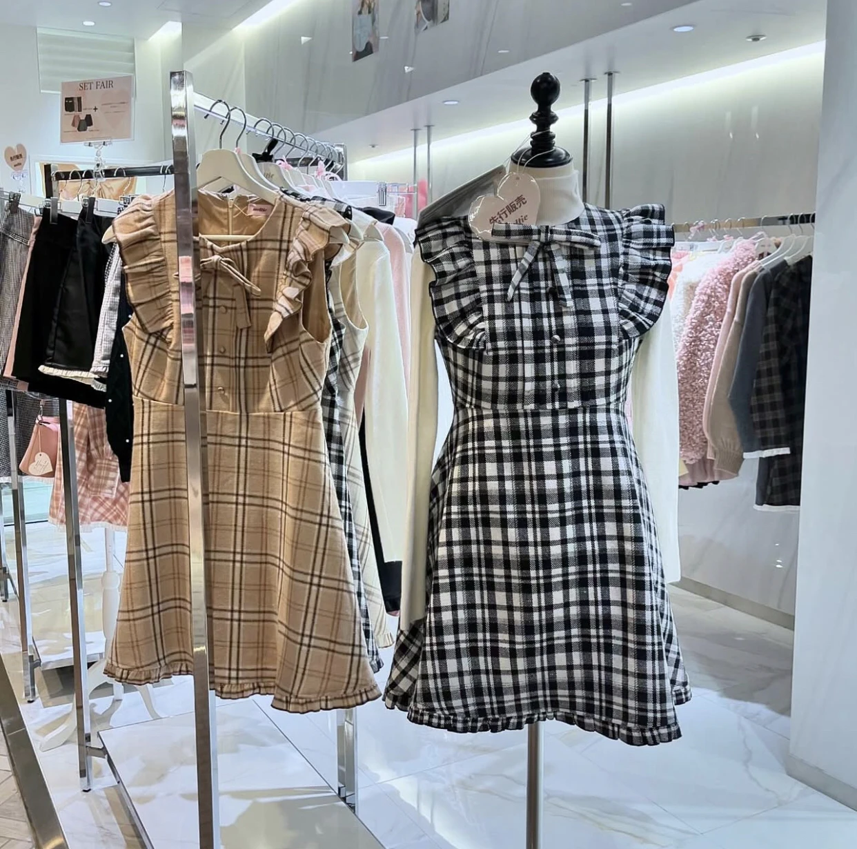 Japanese Temperament Retro Socialite Round Neck Bow Ruffles Splicing Sleeveless High Waist A-line Plaid Woolen Tank Dress Women