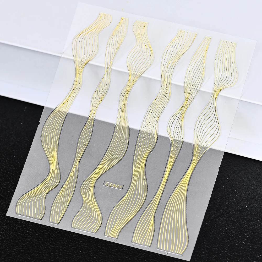 1PC Gold Sliver Striping Tape 3D Nail Stickers Geometry Lines Slider For Nails Gel Polish Decals For Manicures DIY Decoration