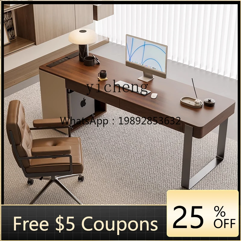 

DD Solid Wood Desk Minimalist Home Study Desk High-end Saddle Leather Walnut Writing Desk Computer