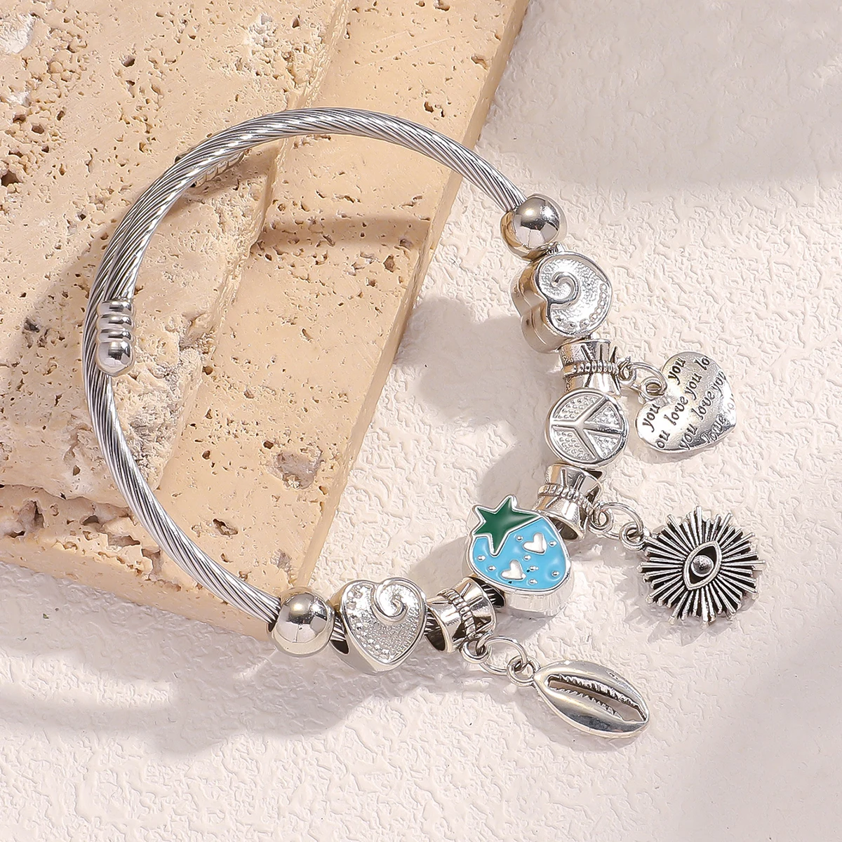 1P Women's Fashion Pan Family Multi Element Beaded Love Eye Bracelet for Travel, Dating, Banquet, Party, Festival Dressing Gifts