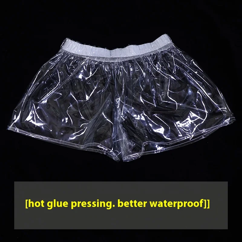 Calções transparentes macio silencioso engrossado pvc esportes calças de plástico das mulheres dos homens sexy moda festa à prova de chuva boxers abdl roupa interior