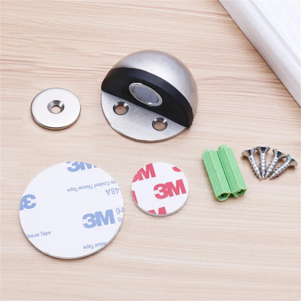 Stainless Steel Rubber Magnetic Door Stopper Non Punching Sticker Hidden Door Holders Floor Mounted Nail-free Door Stops