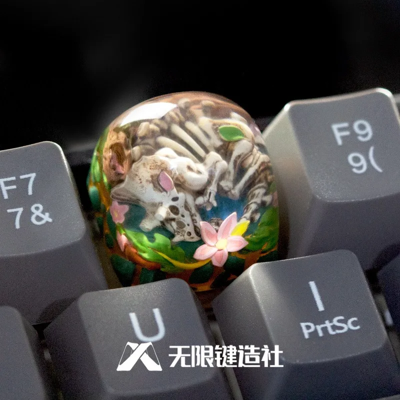 Triceratops Theme Mechanical Keyboard Epoxy Resin Custom Artisan Keycap PC Gaming Keyboard Point Keycap DIY Collectible Gift - view 3