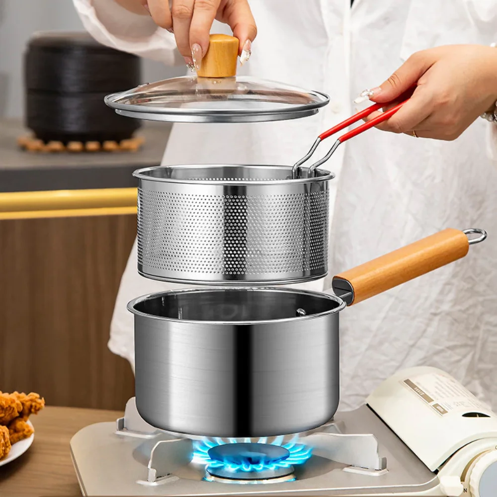 

Portable Stainless Steel Fryer Pot with Basket and Lid Mini Saucepan Oil Saving Durable Deep Cooking Pot for Kitchen Cooking