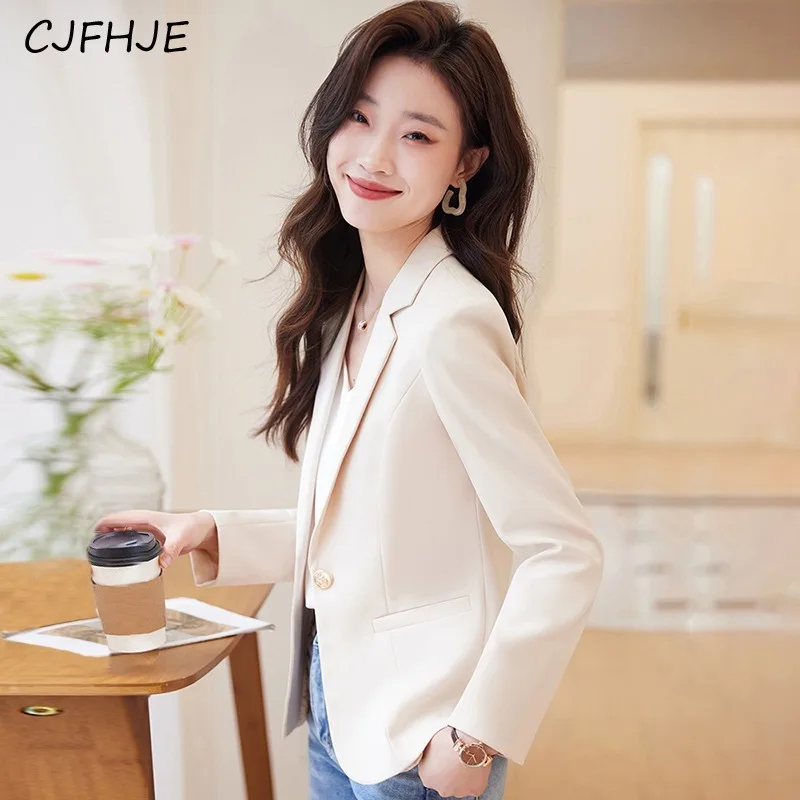 CJFHJE-Chaqueta de traje corto Retro para mujer, Top de traje de manga larga informal de temperamento, Color sólido, moda coreana, Primavera