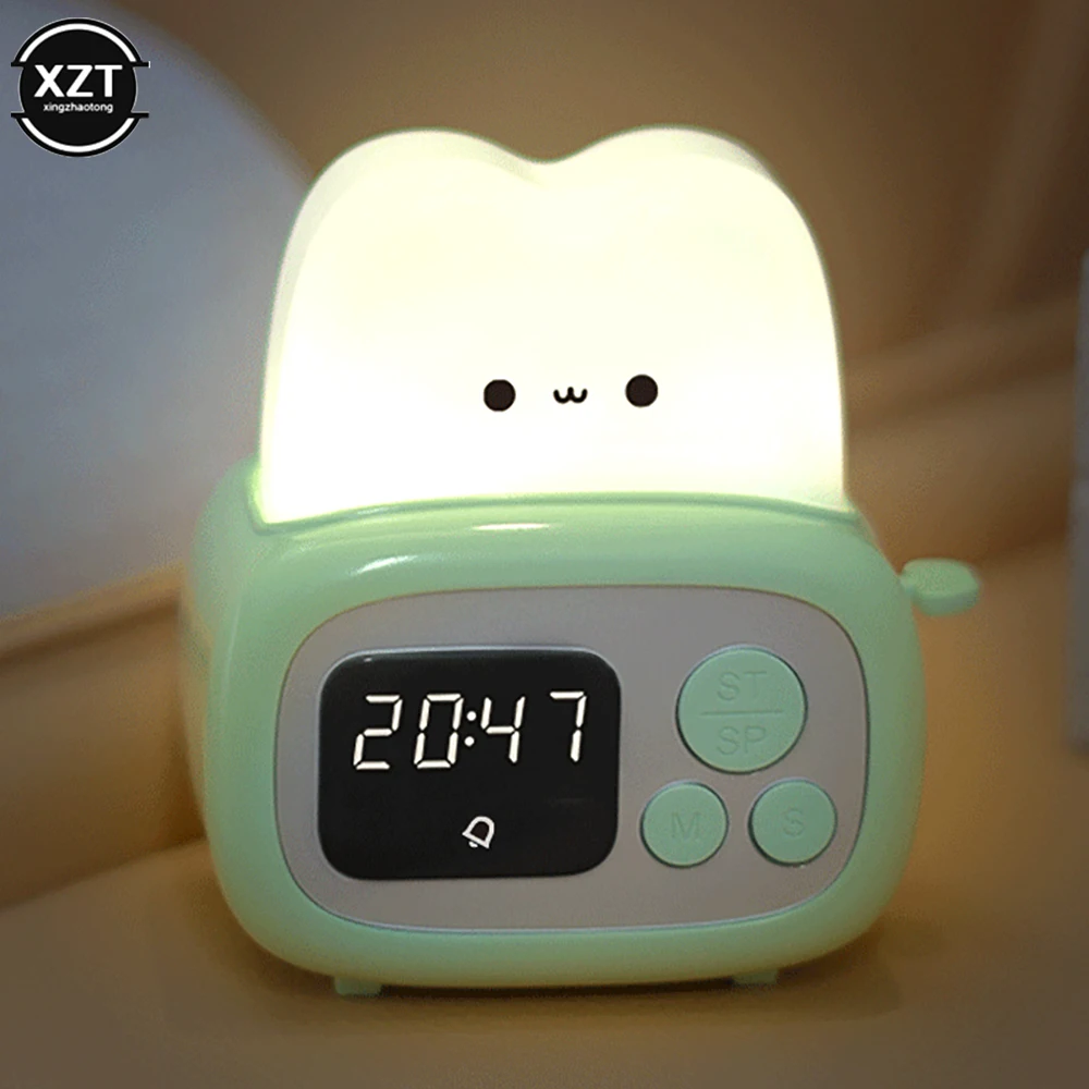 Cute Bread Maker Alarm Clock Sleeping Timing USB Rechargeable Lamp Bedside Table Desk Alarm Clock Birthday Holiday Gifts