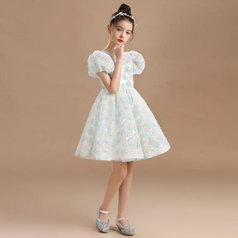 Flower Girl Dresses Colorful Embroidery Short Sleeve For Wedding Birthday Party Banquet First Communion Gowns