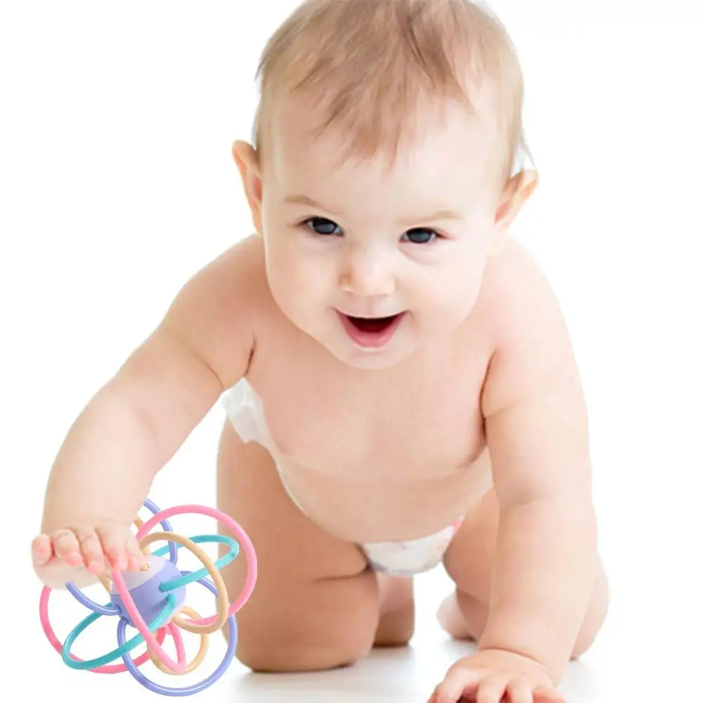 Juguete educativo de silicona para desarrollar la dentición, mordedor y sonajero suave, sonajero de mano, mordedor mordible, juguetes de pelota de mano para bebé, regalo infantil