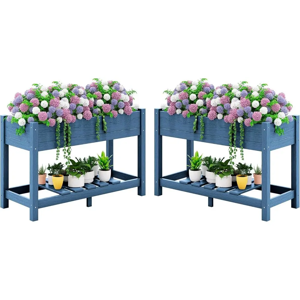 

Elevated Garden Bed Set, 2 Large 43x17x30 HDPE Planters for Vegetables and Herbs, All-Weather Use, Blue