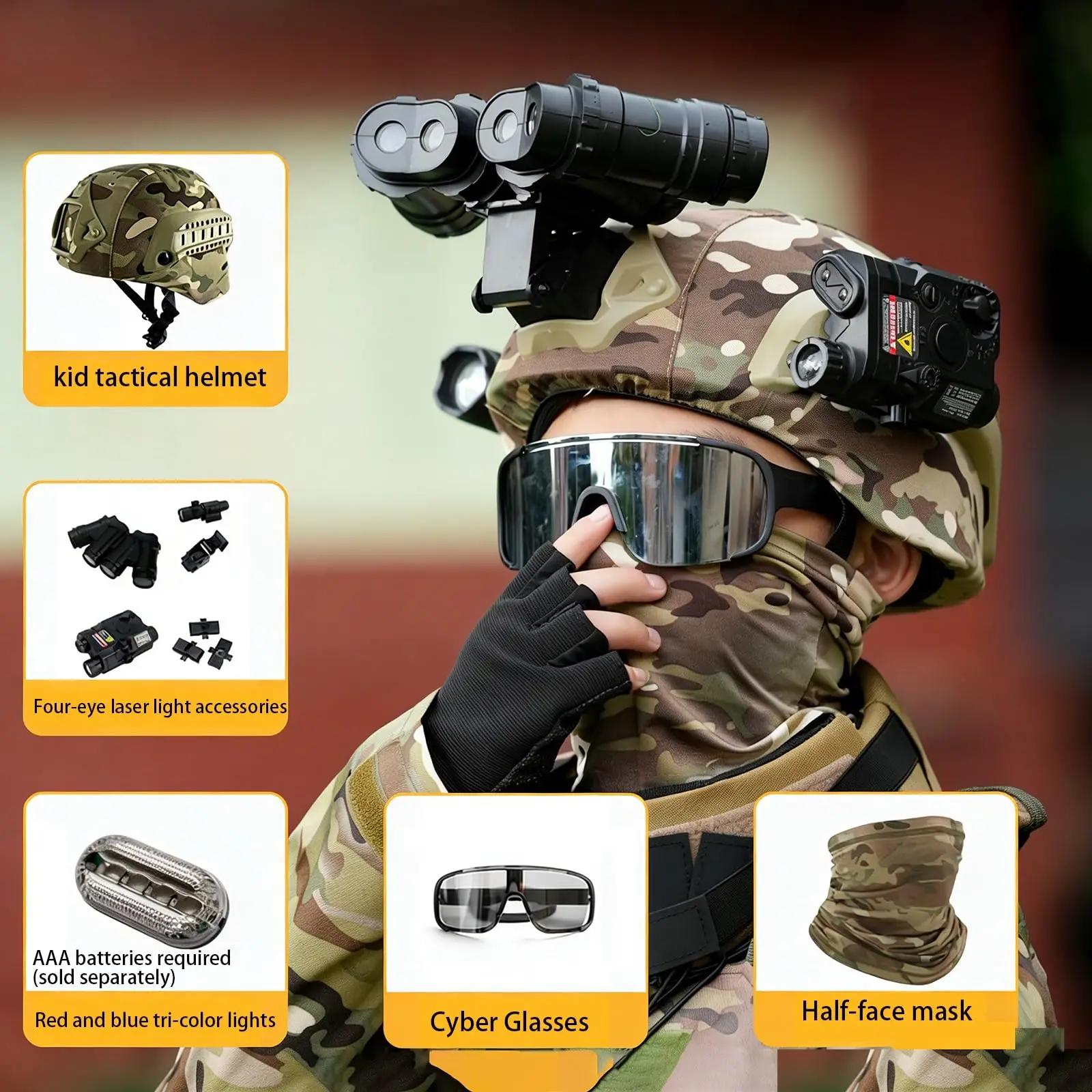 YCTAC Kids Tactical Helmet Set Children's Special Forces Combat Helmet with NVG Model Face Mask Glasses Airsoft Cosplay Toy Gear