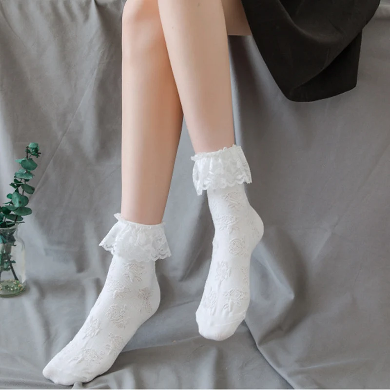 

Fashion Lolita Style Socks for Women Japanese Cute Lace Socks Princess Girl Sweet Retro Frilly Ruffle Cotton Socks
