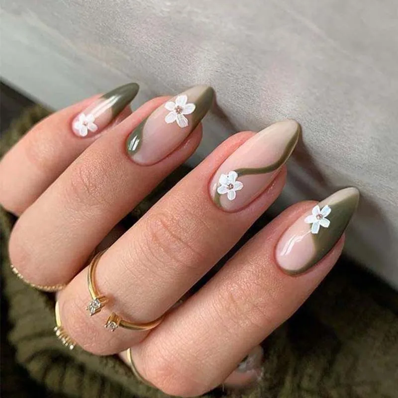Black and White Flowers Wear Nail Simple Nail Patch Cross-border Nail Patch Foreign Trade Fake  Nail Patch Finished Product