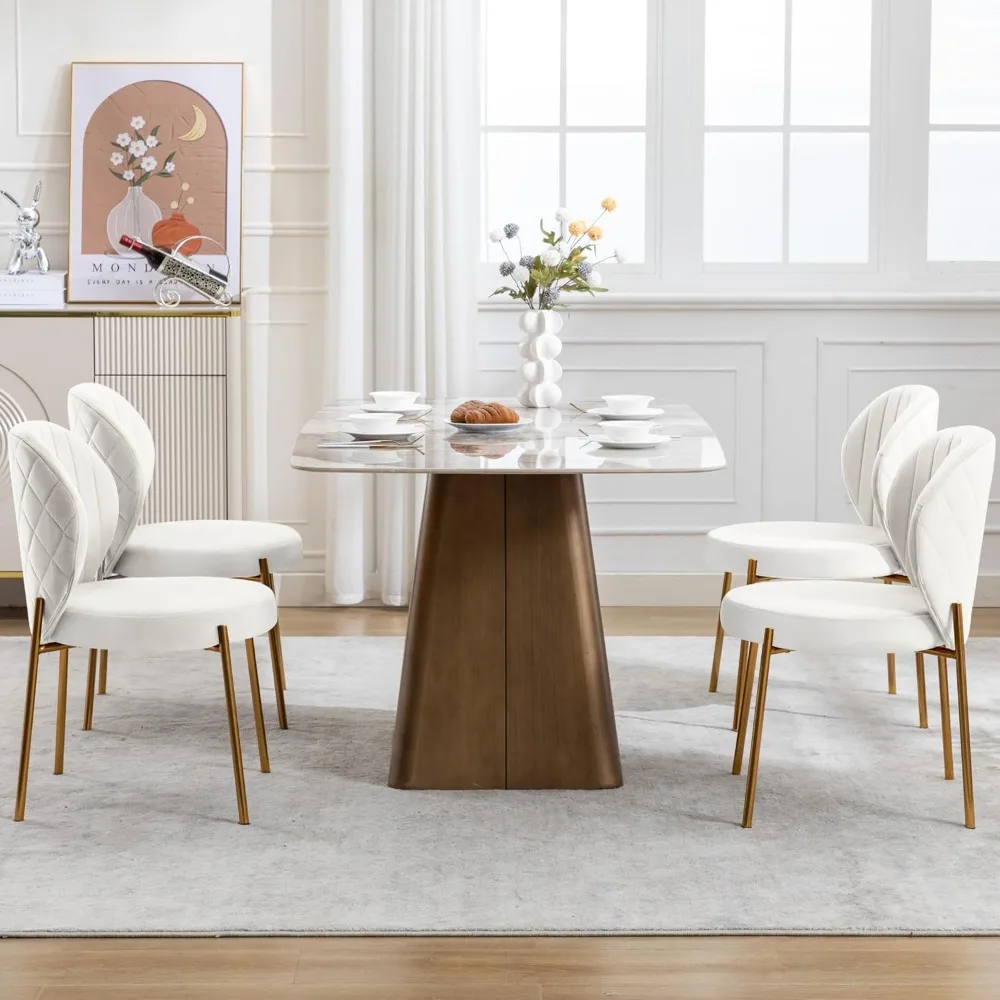 Dining Chairs Set of 4,Velvet Yellow Chairs,Modern Upholstered Vanity Chairs with Golden Metal Leg for Kitchen image 6