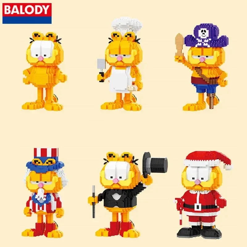 Garfield Series Building Clocks Classic Cartoon Garfield Cute Cat Model Bricks Desktop Decoration Kids DIY Toys Christmas Gifts