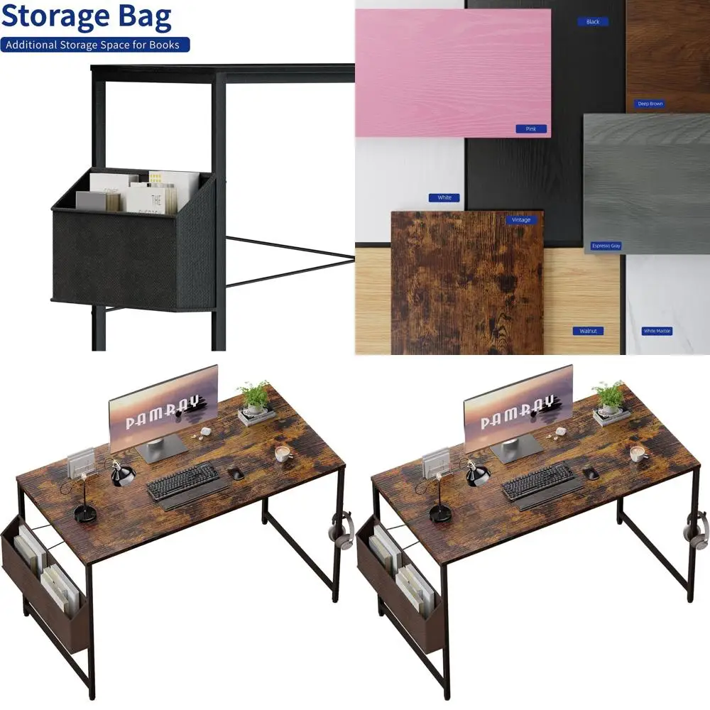 

Compact 47 Desk with Storage for Small Spaces, Home Office Desk with Headphone Hook and Writing Table