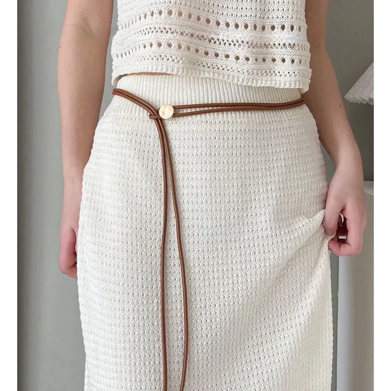 Универсальная веревка на талию для женщин летом с юбкой, модный регулируемый длинный тонкий ремень из мягкой кожи с украшением