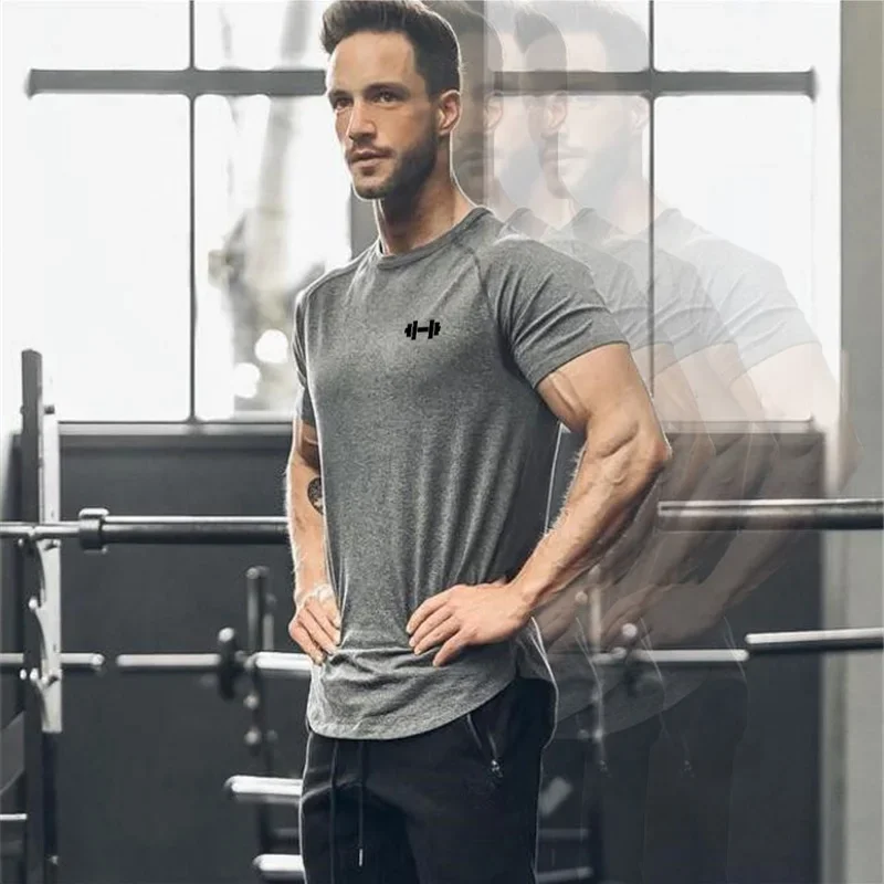 

Gym Bodybuilding Workout Clothing Sportswear Mens Casual Short-sleeved Cotton Shirts Summer Fitness Breathable Slim Fit T-Shirts