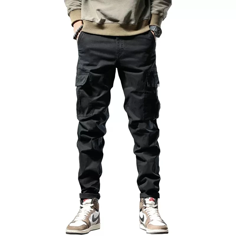 Men's Black Cargo Pants Tactical Casual Straight Pants Autumn Fashion Multiple Pockets Cotton Regular Trousers CP1977