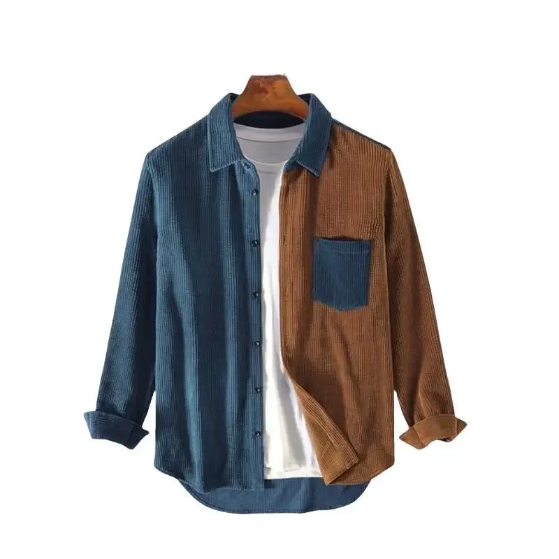 New Cargo Corduroy Men Long Sleeve Casual Patchwork Pocket Men\'s Shirts High Quality Overshirt Blouses Male Clothing