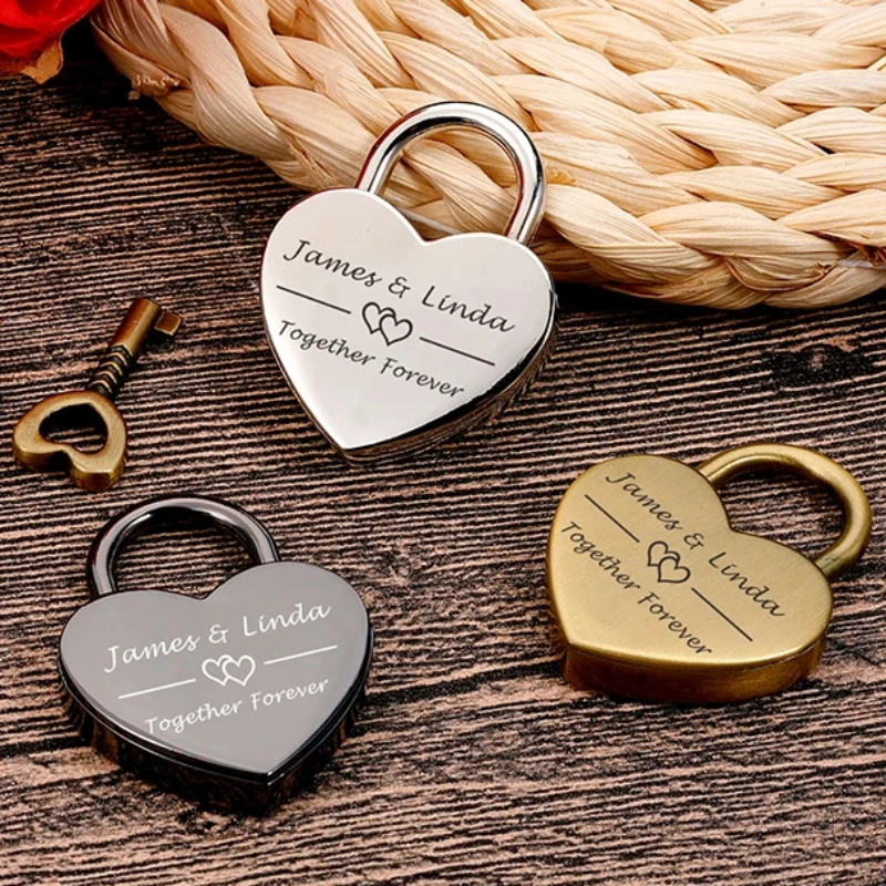 Custom Heart Lock With Key Romantic Anniversary Gift for Couple Boyfriend Girlfriend Personalized Love Padlock Honeymoon Gifts