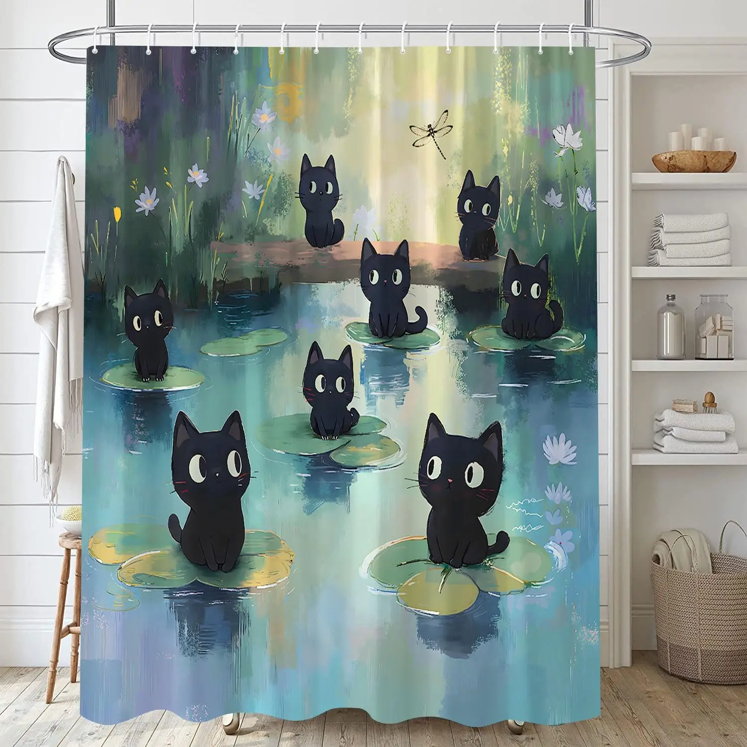

Забавная занавеска для душа с черным котом, абстрактная занавеска с котенком, милая интересная картина маслом для домашних животных, декор для ванной комнаты, занавеска с крючками,