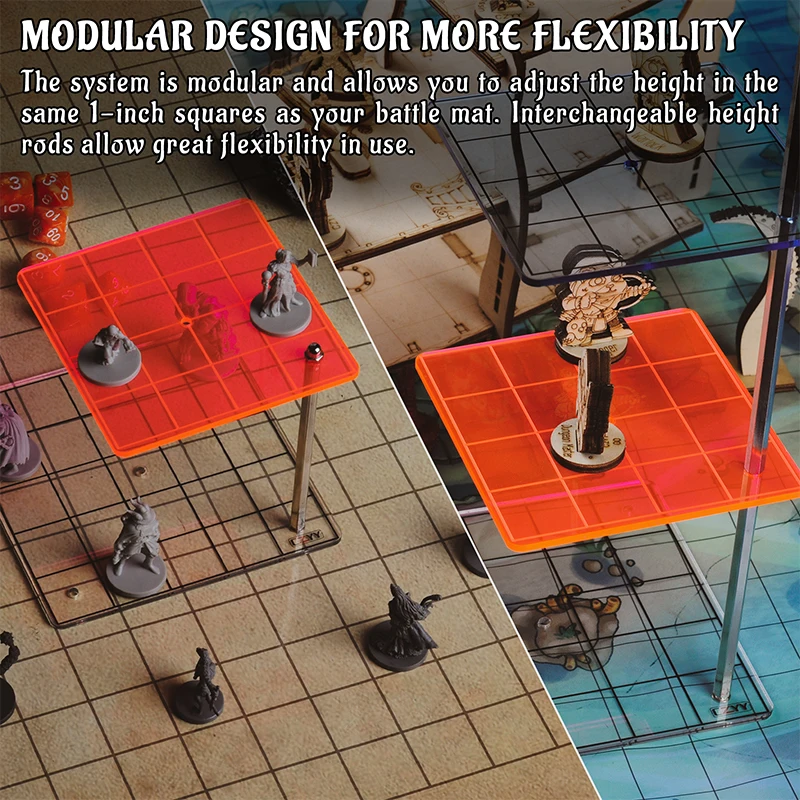 3D Combat Risers Set Colored Acrylic Flying Miniature Flight Stand with 1 Inch SquareGrid Great Wargame Space