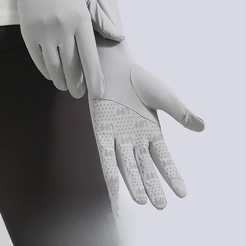 Guanti estesi con protezione solare in filato grezzo di seta ghiacciata estiva, maniche fresche, raggi anti-UV per esterni e guida antiscivolo